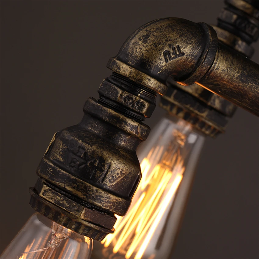 American industrial four headed water pipe pendant lights loft vintage iron bar restaurant kitchen pendant lamps decor lighting