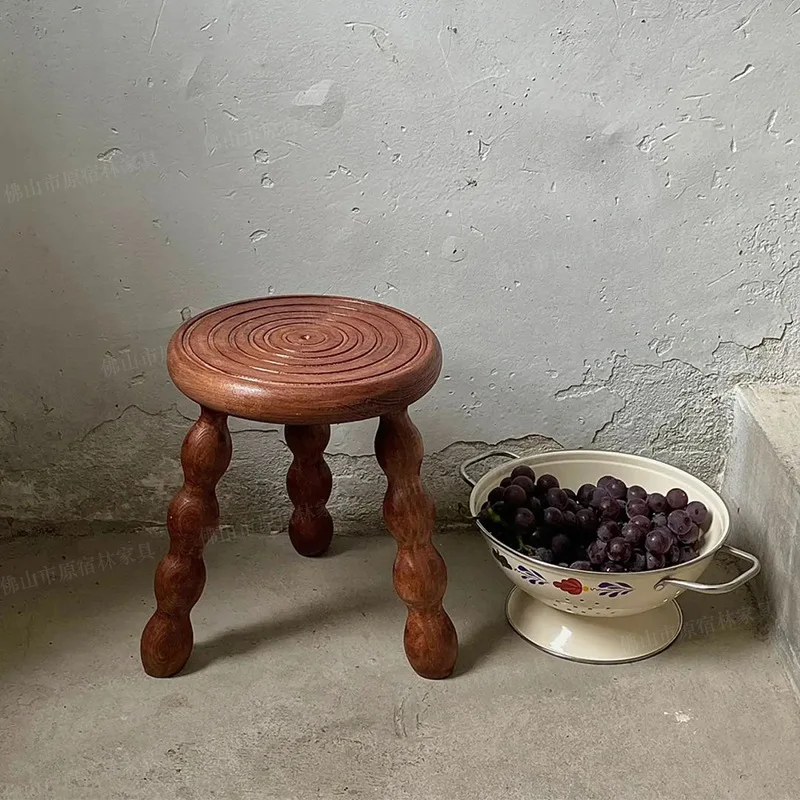

stool solid wood French retro wood chunky round semi-round stool household shoe changing flower pot shelf