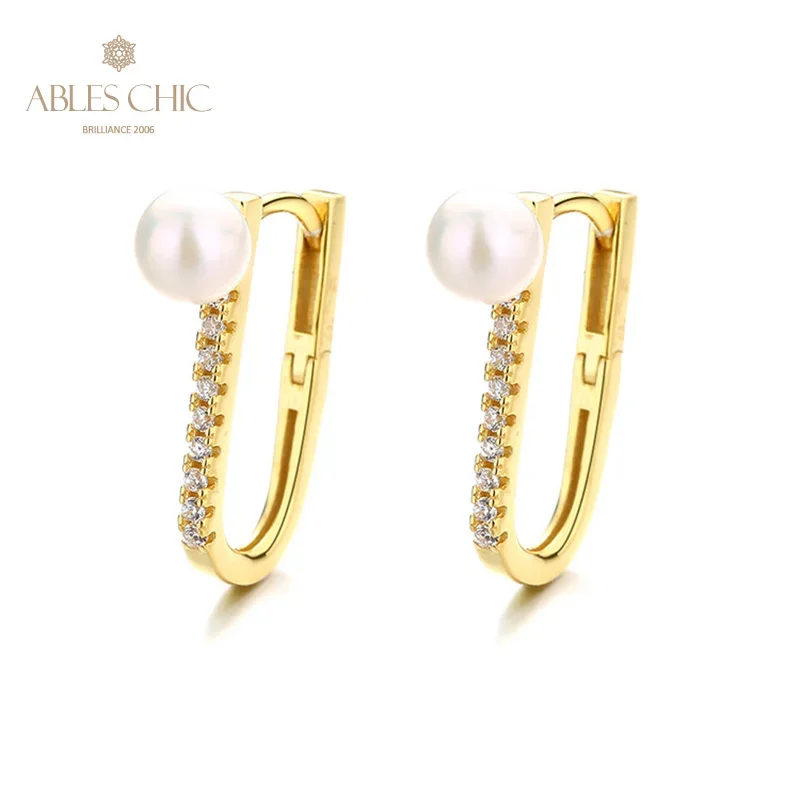 

AC Freshwater Pearls 5-5.5mm and CZ Accent Paved Long Oval Hoops 18K Gold Tone Solid 925 Silver Clip-on Earrings PE1027