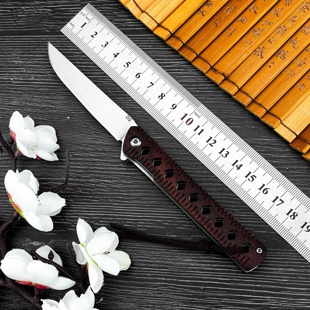 Outdoor Pocket Folding Knife Exquisite Knives D2 Steel Blade Rosewood Handle EDC Hunting Camping Knives Fishing Tool