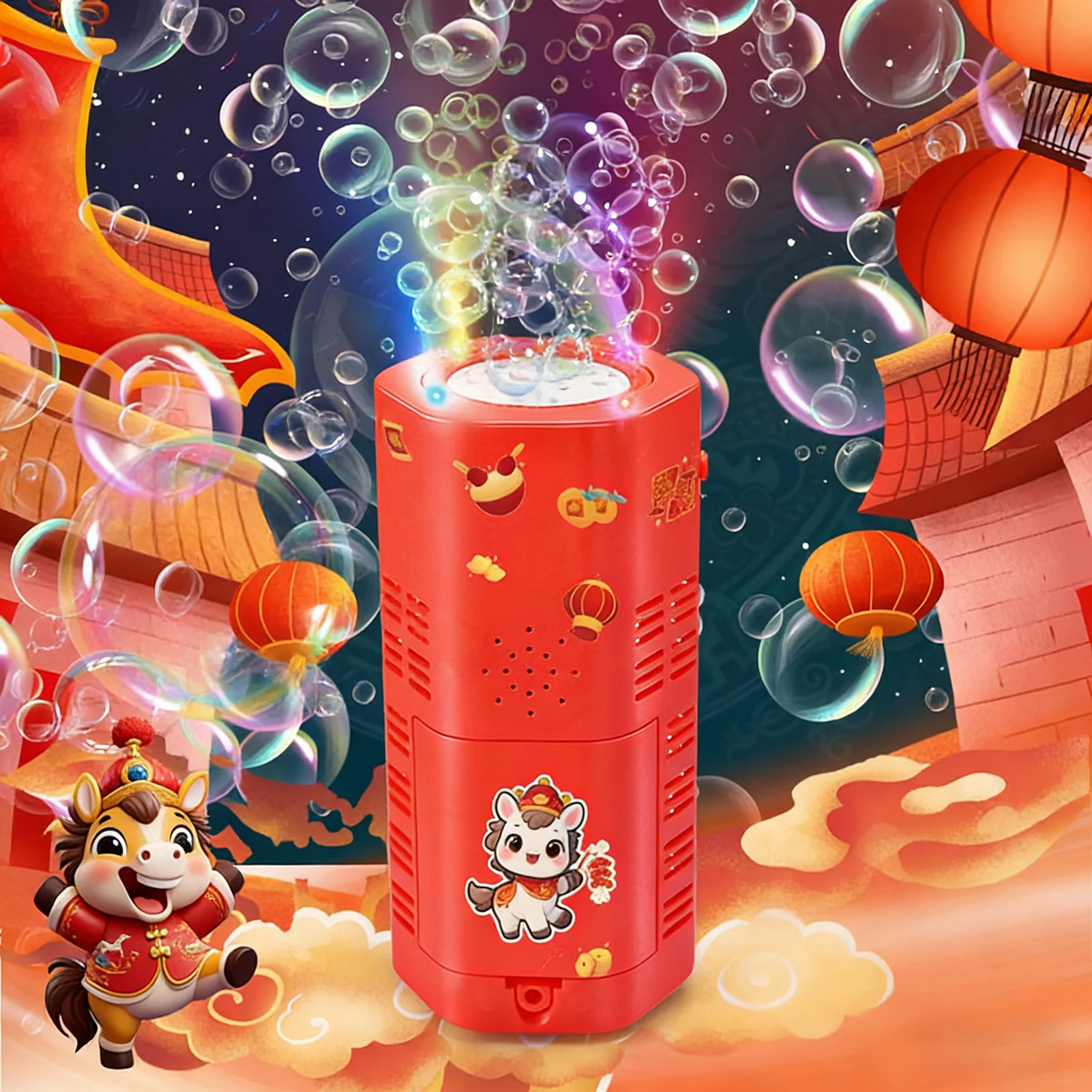 Seifenblasenmacher, rotierendes Jahr des Pferdes, Spiele mit leicht wiederaufladbarer automatischer Seifenblasenmaschine für Geburtstag, Weihnachten, Frühling