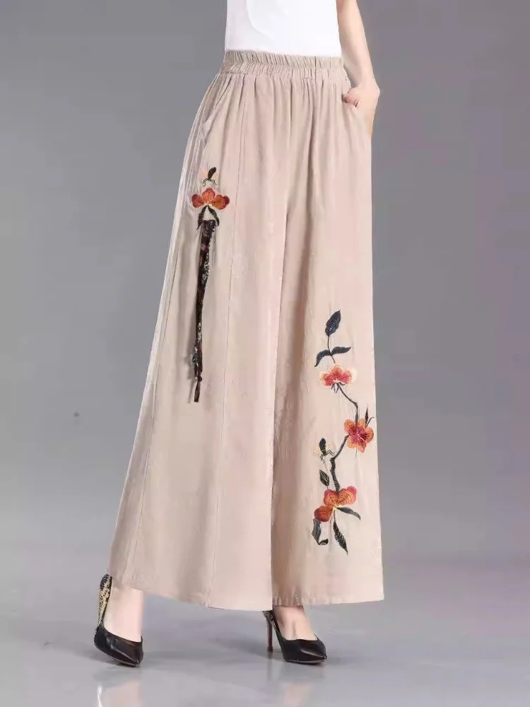 

High Waist Wide Leg Pants Women's Summer Thin Cotton Linen Loose Small Size Linen Nine Points Straight Tube Pants