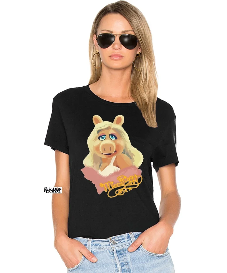 

Miss Piggy Muppet Men's And Women's White T-irt 00% Other Material Premium Ladies' Faion Casual Cotton Tee