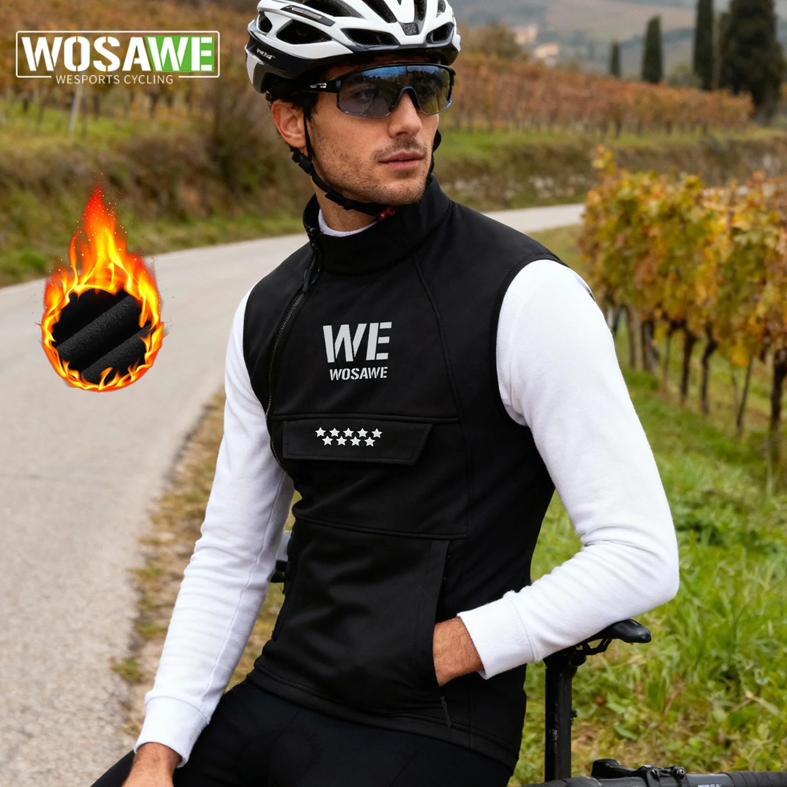 

WOSAWE Winter Cycling Vest Windproof Thermal Warm Vest Outdoor Sports Autumn/Winter Sleeveless Vests With Pockets Bike Clothes