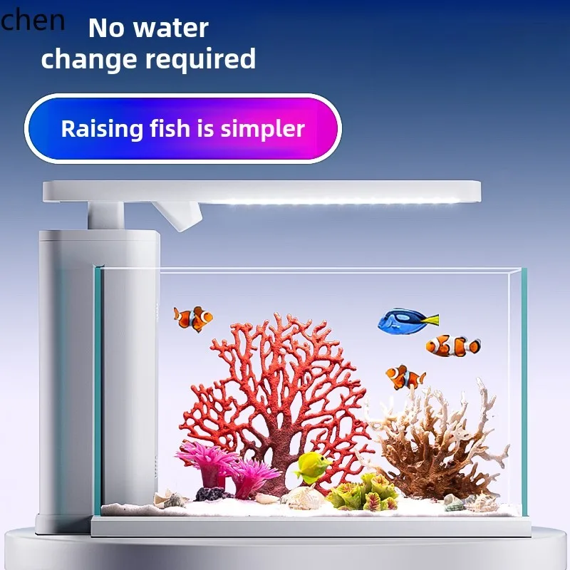 

YG living room small household ultra-white glass tank water-free ecological tank desktop seawater tank