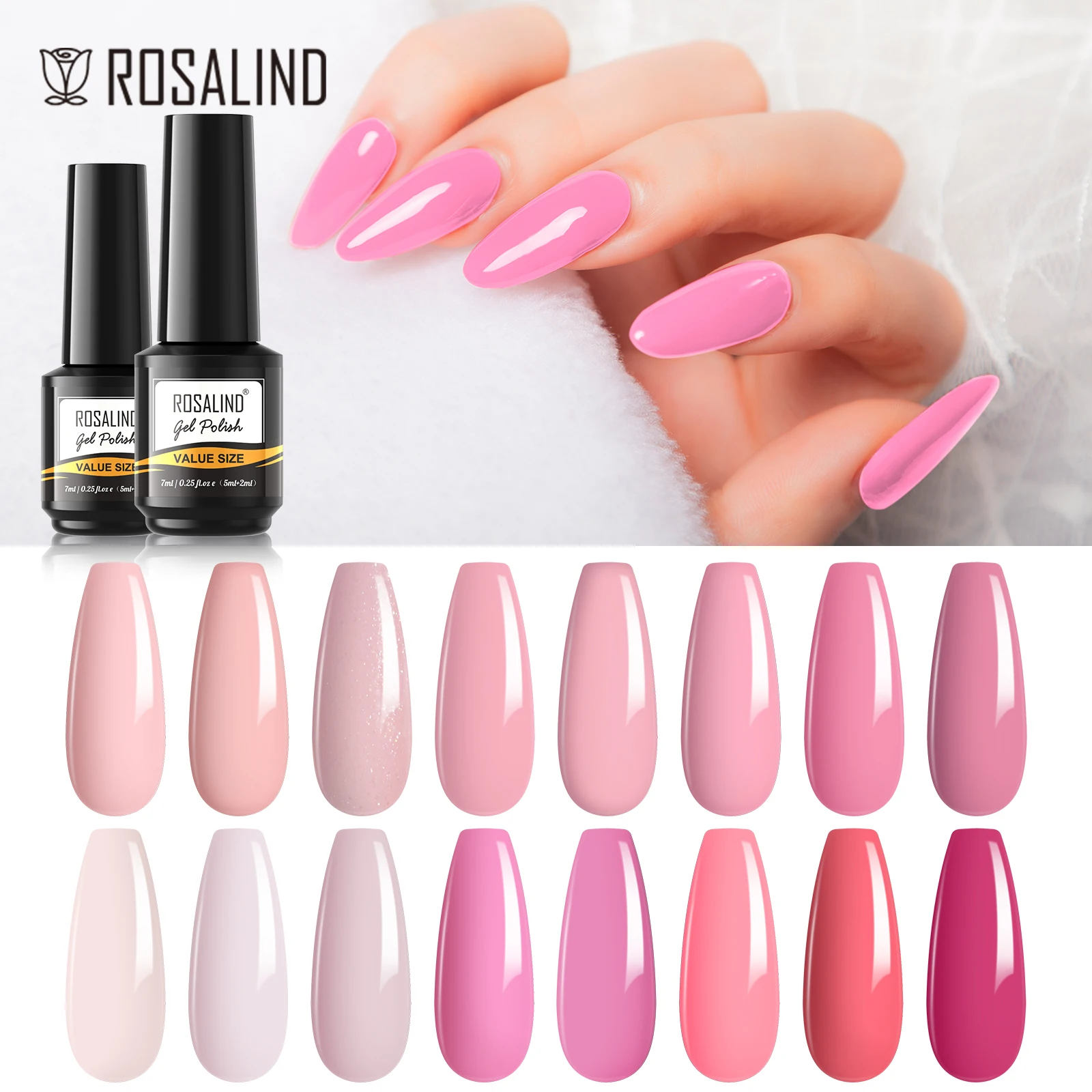 ROSALIND-Verhéritage à Ongles Hybride Série Rose, Couche de Base et de Finition pour Nail Art, Design Semi-continu, Soak Off, Nouveau