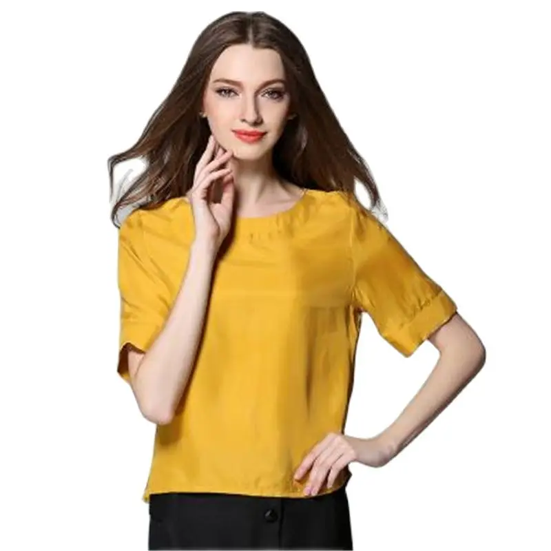 Woman O-Neck 30% Silk Shirts Female Summer Hedging Loose Thin Breathable Blouse Lady Spring Tops Chemise La Camisa Arriba Top