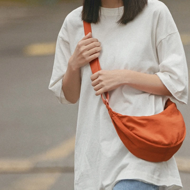 Women Half Moon Shape Crossbody Chest Bag Casual Nylon Shoulder Bag Female Large Capacity Tote Solid Lady Travel Shopper Handbag