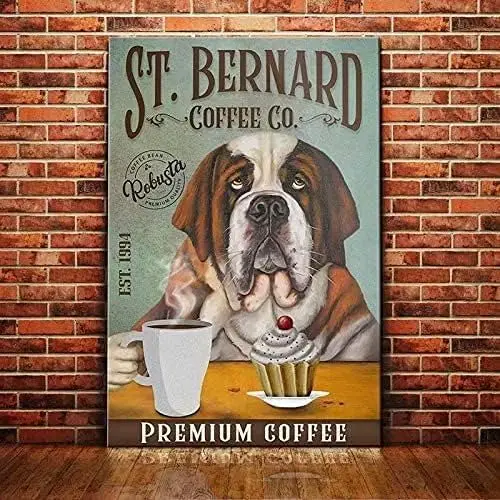 UOAIUDT Vintage Bernard Dog Tin Sign St. Bernard Coffee Co. Premium Coffee Metal Poster Retro Plaque Wall Decor Gift For Garden