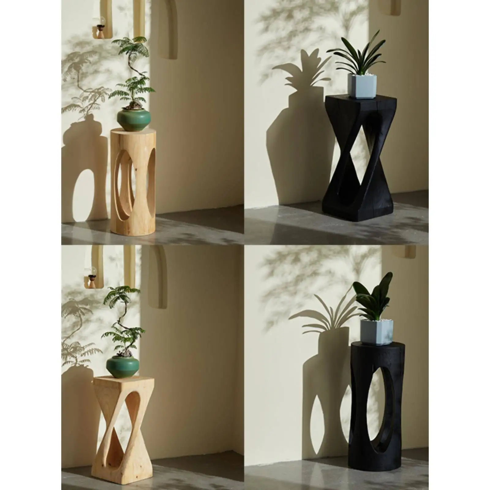 Carbonized wood pier large board table tripod black wabi-**** wind bed and breakfast coffee table ornament wooden pile low stool