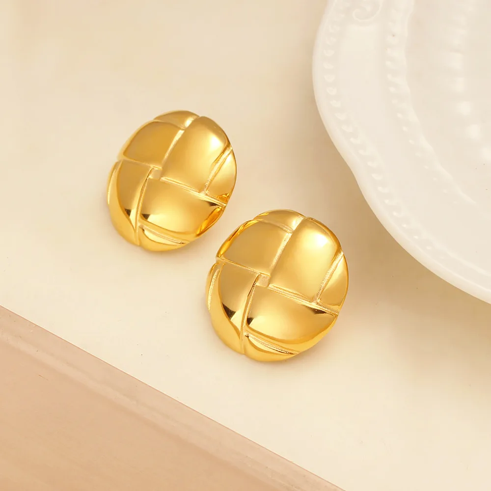 

DIY accessories Unique design round earrings with texture Earrings women's stainless steel cold wind simple temperament personal