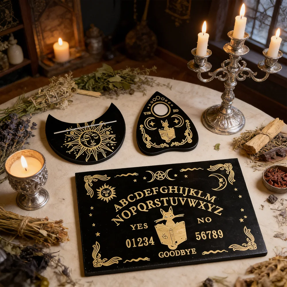 

Mystic Sun Moon Tarot Card Holder Display Stand & Spirit Talking Board Kit Witch Altar Tools for Divination Meditation Decor