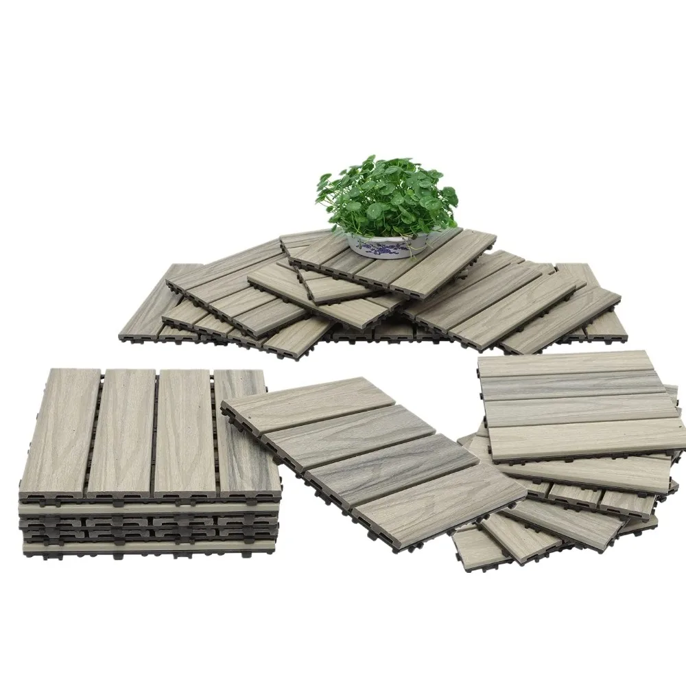 Wood-Plastic Composite Patio Deck Tiles,DIY Interlocking Decking Tiles, Floor Tile,Water Resistant Indoor Outdoor  Size 12