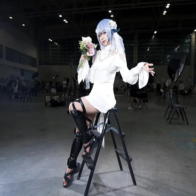 أزياء فاينل فانتسي XIV: A Realm Reborn FF14 FFXIV Ryne Minfilia التأثيرية فستان الأميرة الدانتيل الأبيض X؛ 2، F؛ 5.N؛ #4