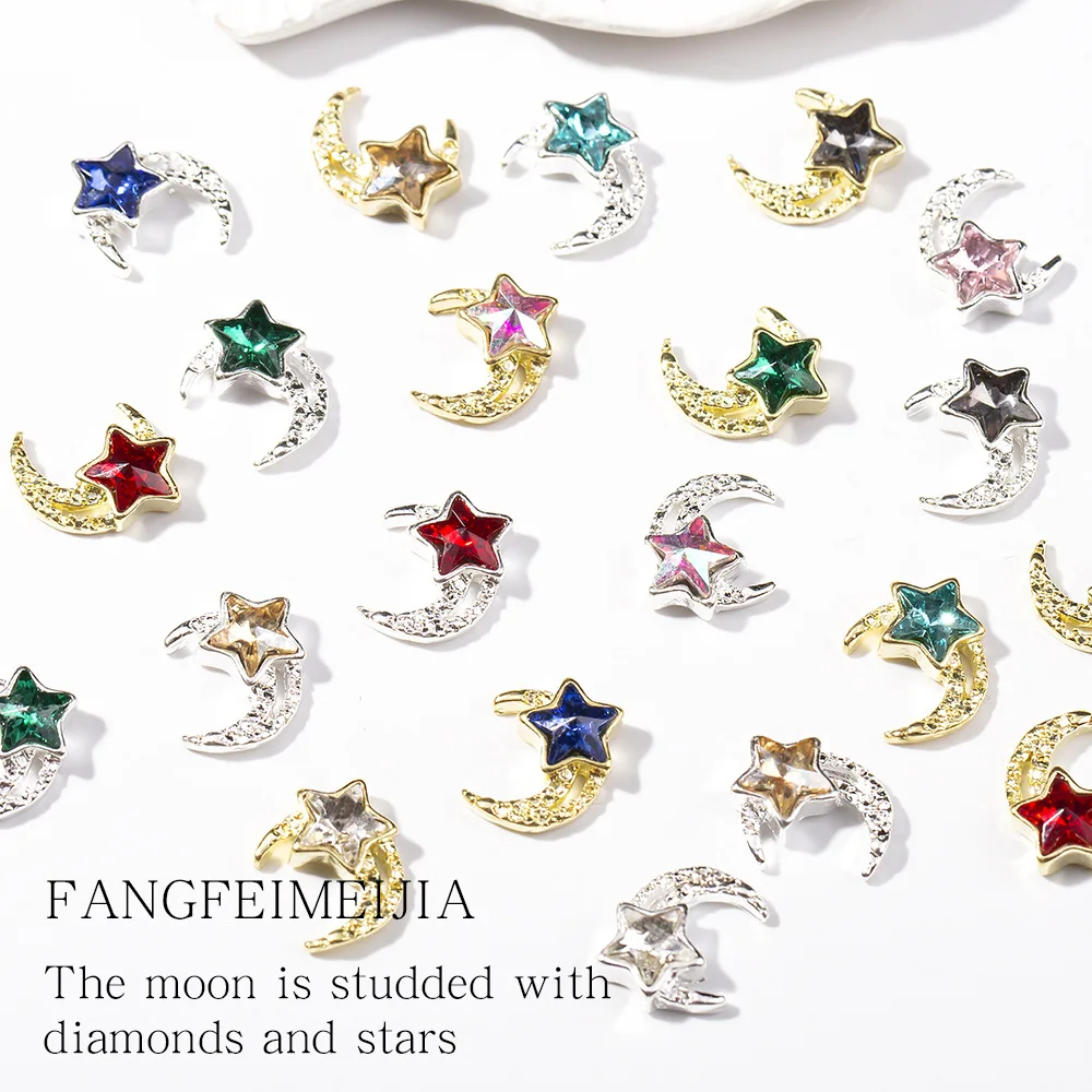 10pcs Hot Sale Moon Nail Art Alloy Jewelry Star Accessories Gold and Silver Diamond Jewelry Nail Art Hand Jewelry Accessories