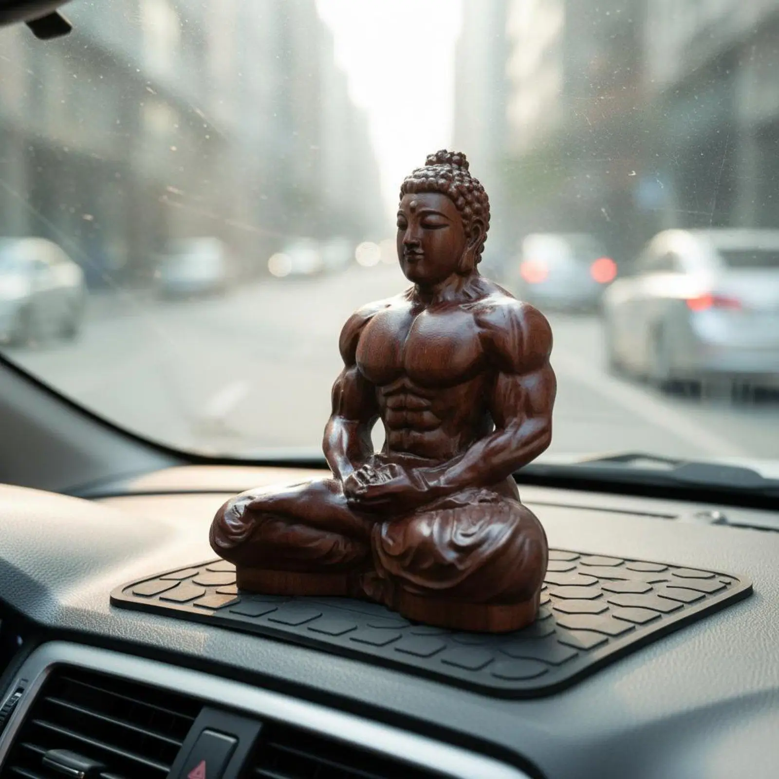 Carved Wood Buddha Statue Muscular Bodhi Interior Sculpture for Meditation Space and Sitting Room Decoration