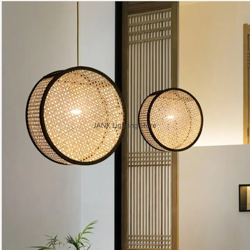Chinese Rural Art Chandelier Bamboo Core Rattan LED Bedroom Restaurant Study Suspension Lamp Indoor Decorative Lighting Fixtures