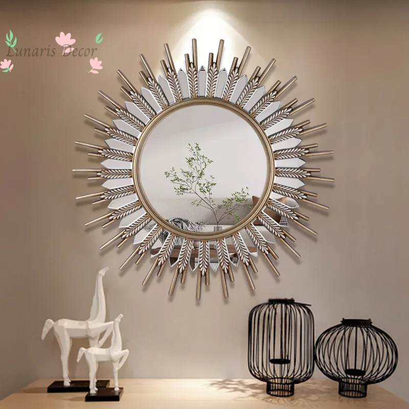 Gilt sunflower creative art mirror living room entrance decorative mirror light luxury mirror wall hanging wall