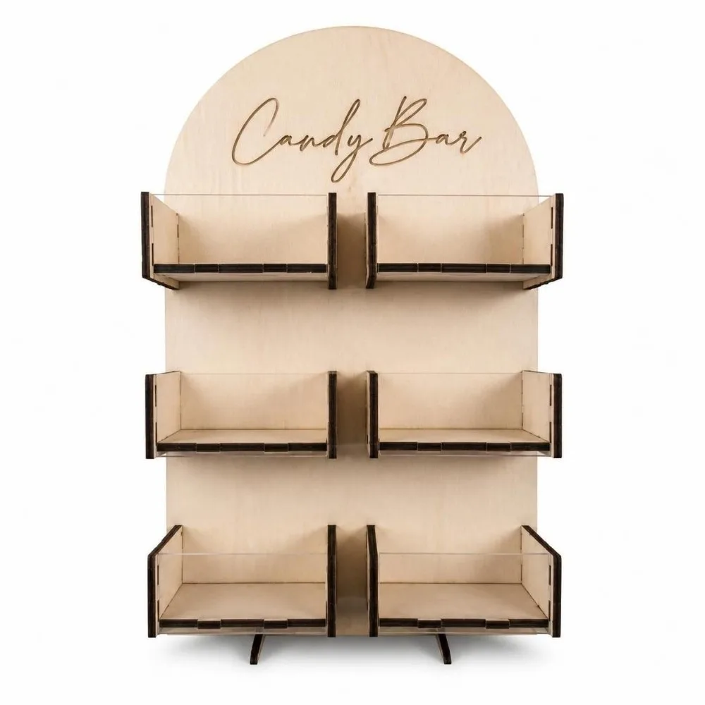 4/6Grids Candy Display Stand Wood Desktop Rack Dessert Snack Display Box Detachable Easy Install Party Table Decoration Rack