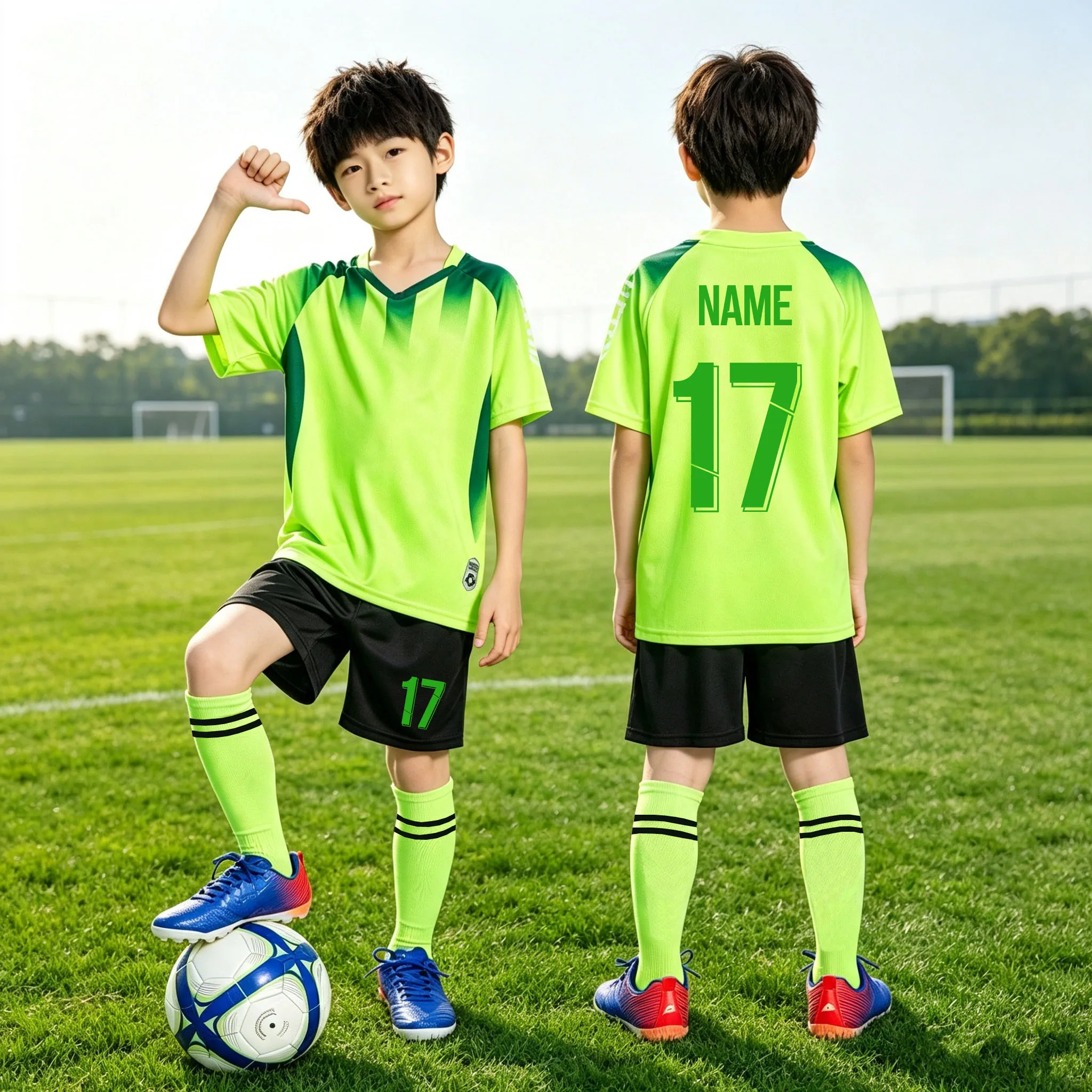 Boys Soccer Jerseys Sets With Socks Students Football Shirts Kits Sportswear Girls Youth Football Training Uniforms Tracksuits