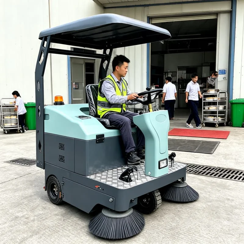 Water Spray Ride On Sweeper Industrial Floor Sweeping Machine for Street Parking Lot Dust Suppression 1600mm Customized