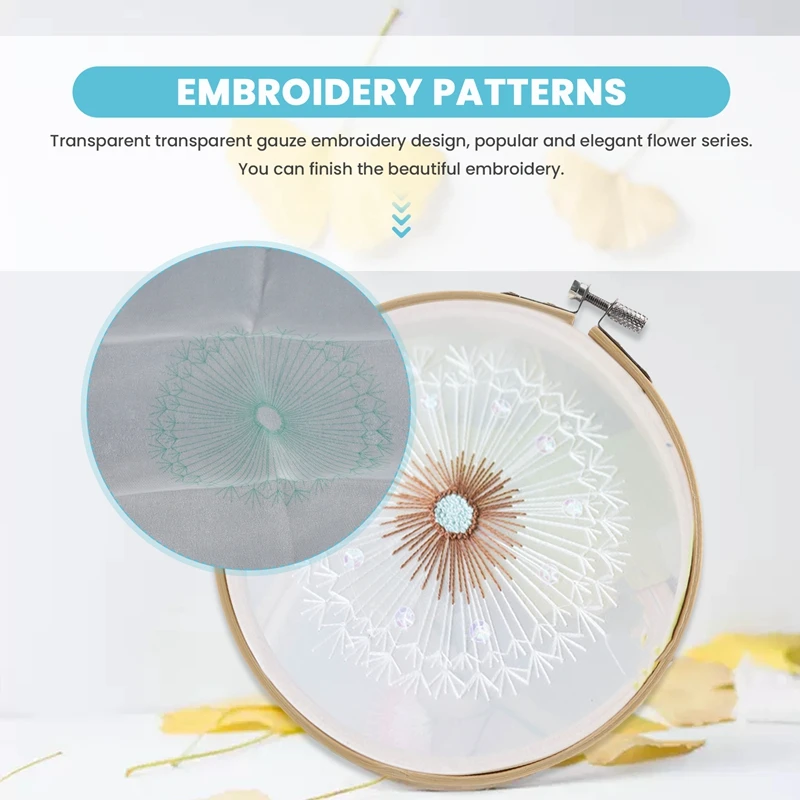 Embroidery Kits For Beginners,Creative Dandelion Hand Embroidery Cross Stitch Needlepoint Crafts Kit With Color Pattern Cloth,Ba