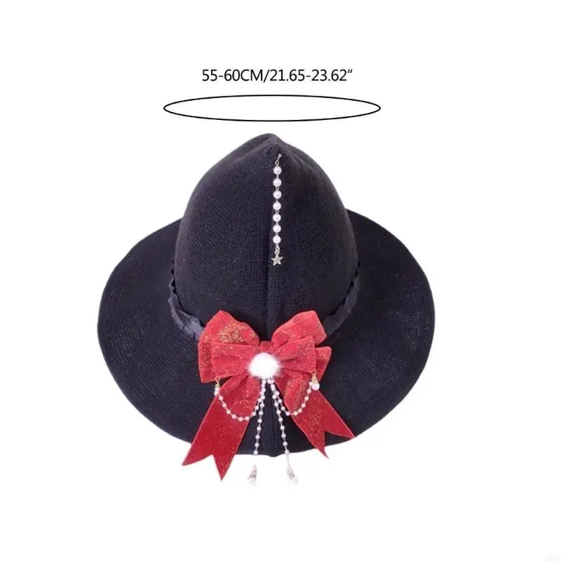 هالوين قبعة الساحرة للنساء مع شرابات Bowknot Y2K Lolitas الدعائم الطرف قبعة الإناث معالج قبعة تأثيري حلي قبعة #6
