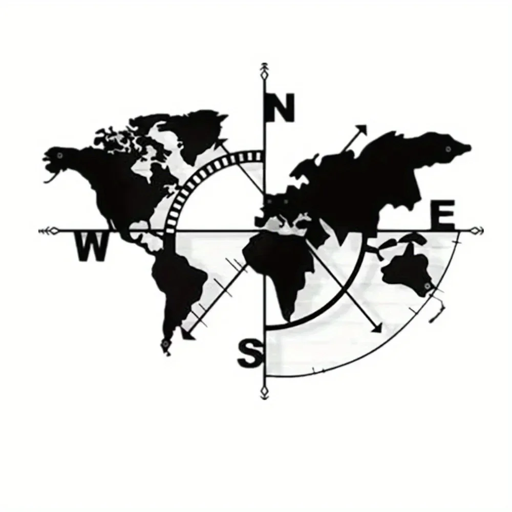 CIFbuy Wrought Iron World Map Wall Art Metal Compass Home Décor Durable Modern Classic Interior Hanging Decor