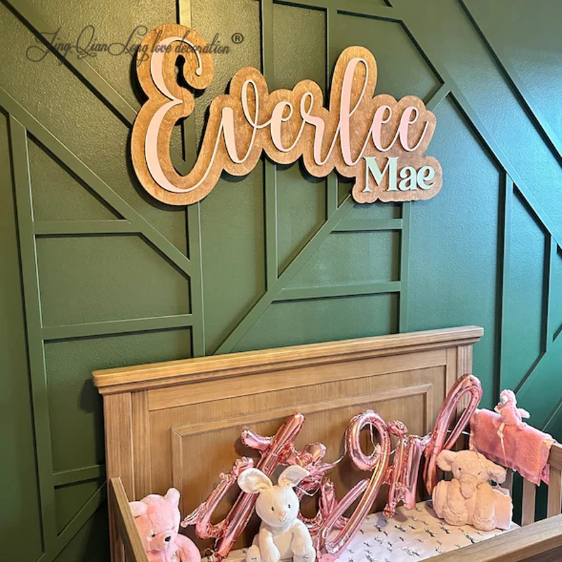 Custom Large wood name sign, nursery name sign, boho nursery sign , above crib cut out, layered baby name sign, double baby name