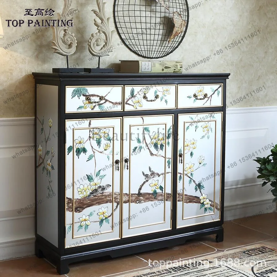New Chinese-style entrance partition living room decorative cabinet solid wood painted furniture