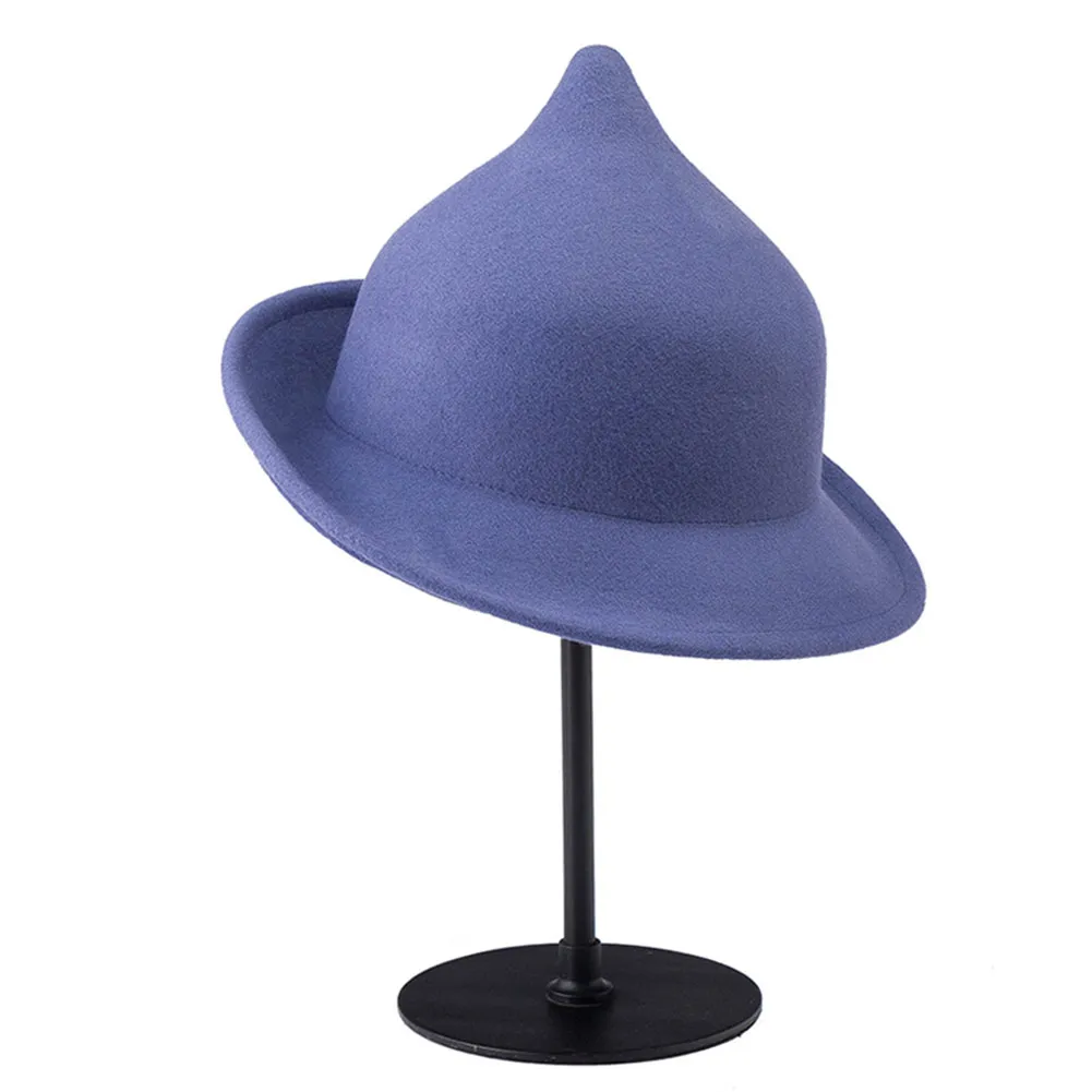 Gorro con visera de Halloween para mujer y niña, sombrero de Cosplay de bruja de lana púrpura, accesorio de disfraz de fiesta