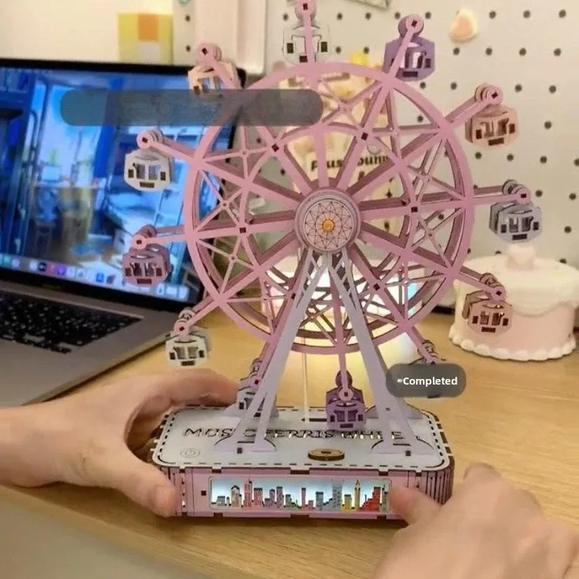 

3D Puzzle Model Ferris Wheel Rotating DIY Handmade Gift Children's Toy Display Item Music Box Rotating Model Building Blos