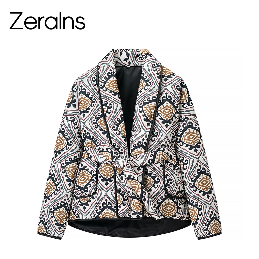 

ZERAINS Autumn new women's clothing European and American style fashionable casual niche personalized printed cotton jacket