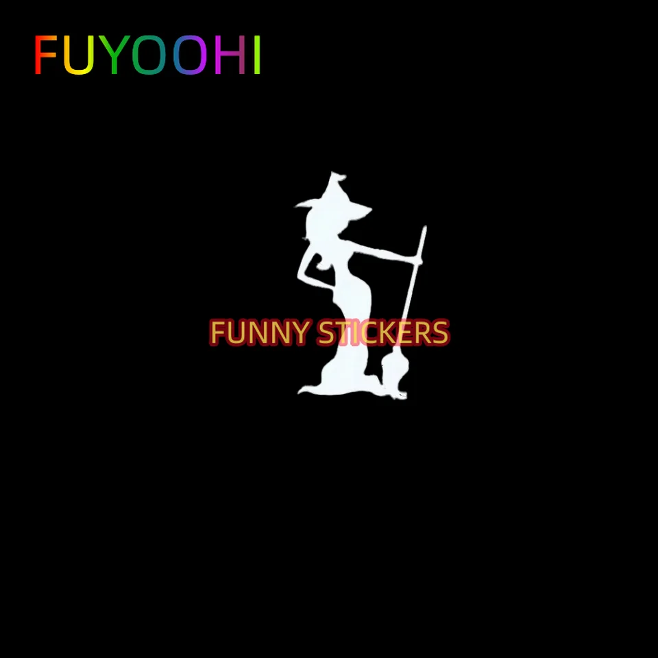 FUYOOHI Adorable Witch & Broom Die-Cut Vinyl Car Decal - Waterproof & Durable Auto Decoration
