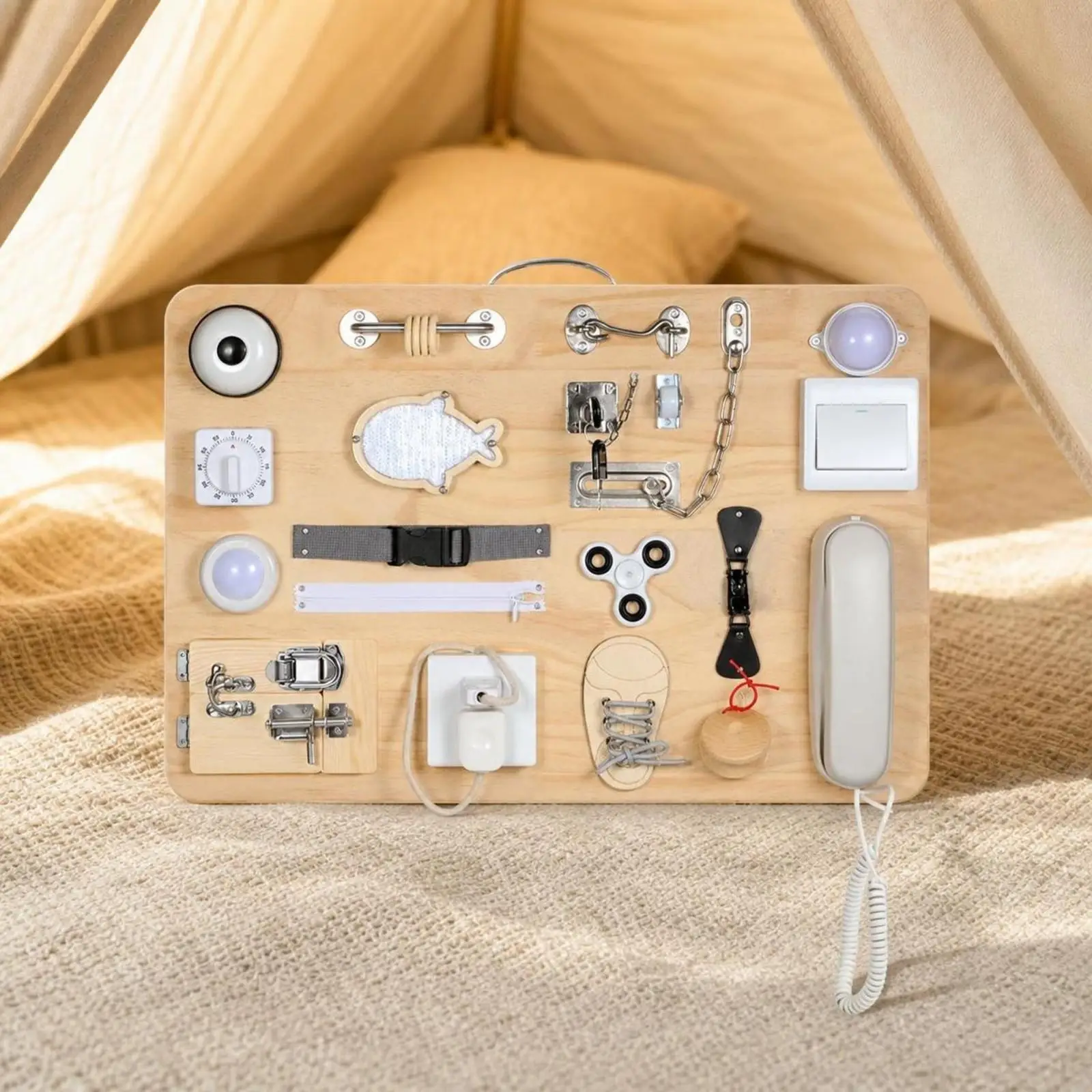 Sensory Developmental Busy Board | Fine Motor Skill Development, Interactive Wooden Design, for Travel