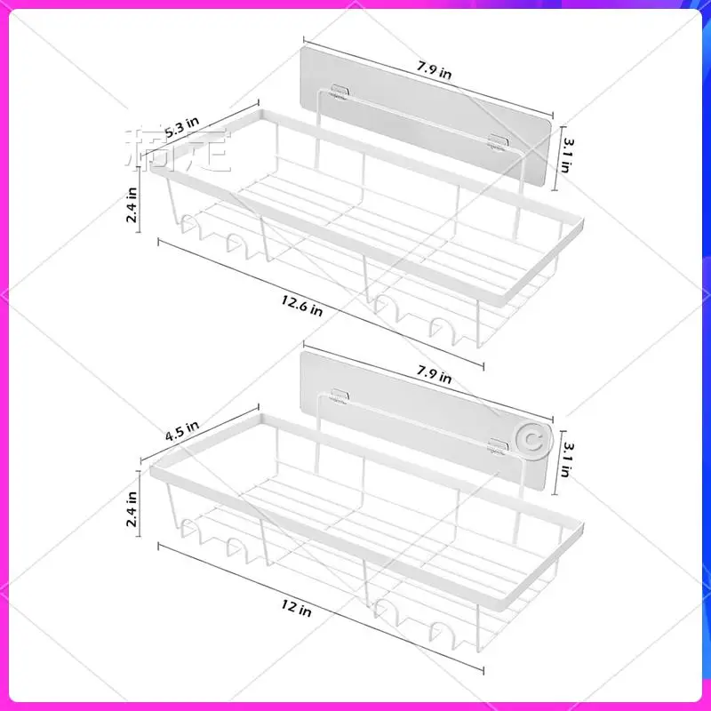 

NEW-Shower Caddy Shelf Organizer, 2 Pack Adhesive Bathroom Easy Install Save Space With Hooks Black A