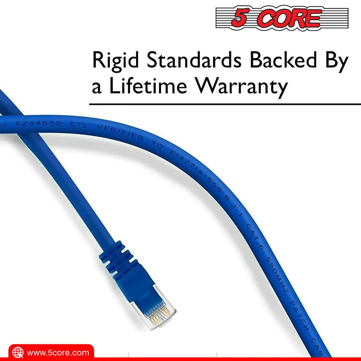 كابل إيثرنت 5 CORE بطول 1.5 قدم Cat 6 سلك تصحيح إنترنت الكمبيوتر عالي السرعة WiFi RJ45 للاستخدام الداخلي والخارجي للألعاب - ET 1