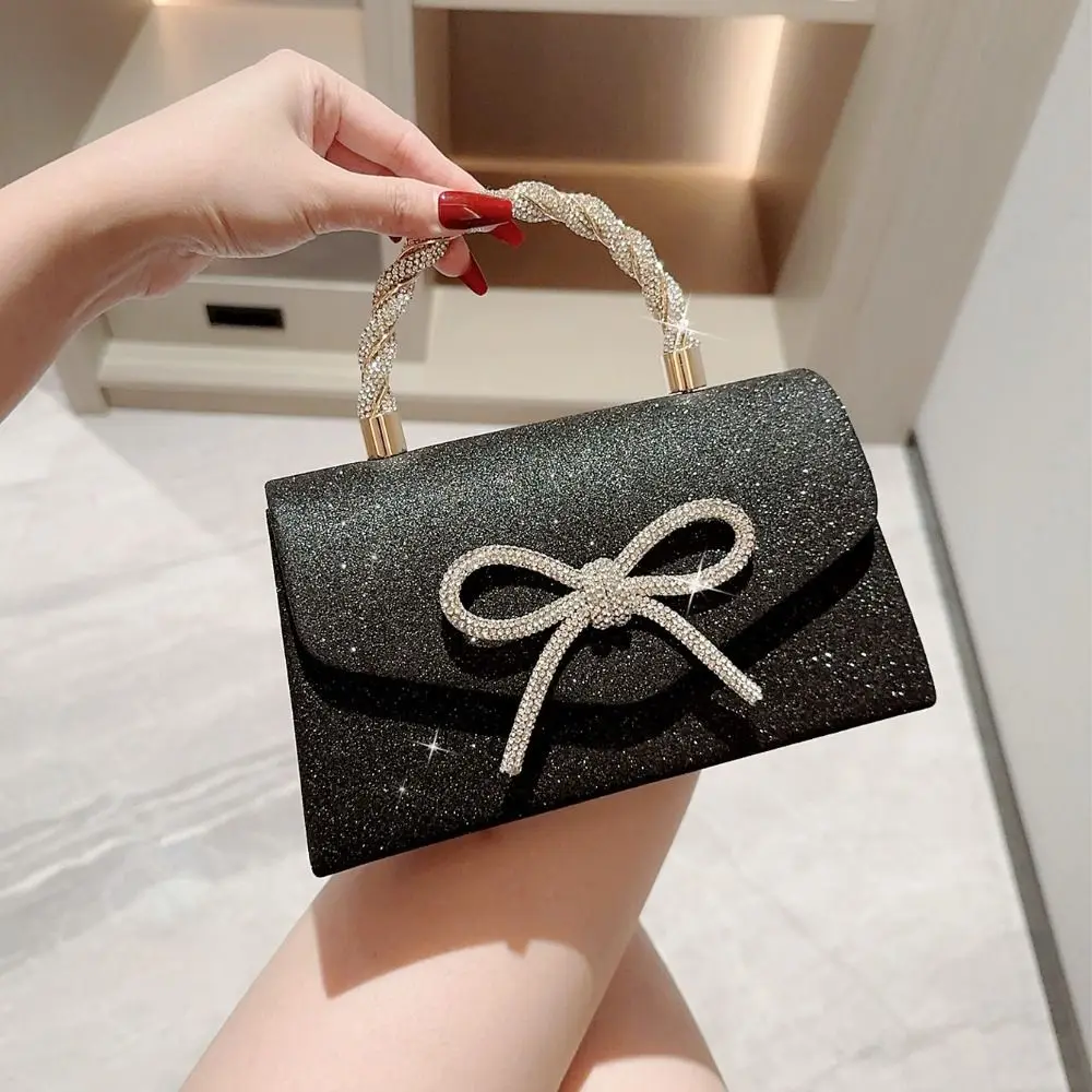 

Элегантная вечерняя сумка со стразами и бантом, блестящая золотая, серебряная сумка с бантом и цепочкой, сумки на плечо для женщин и женщин