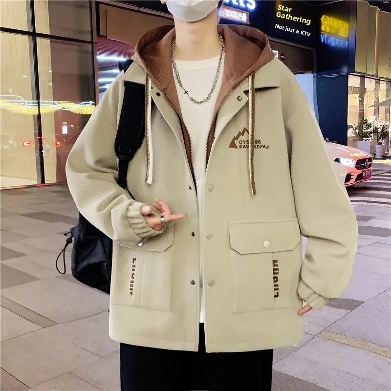 

Модная мужская куртка с капюшоном для весны и осени, повседневная свободная рабочая одежда, верхняя одежда в стиле колор-блок, дышащий полиэстеровый топ для отдыха