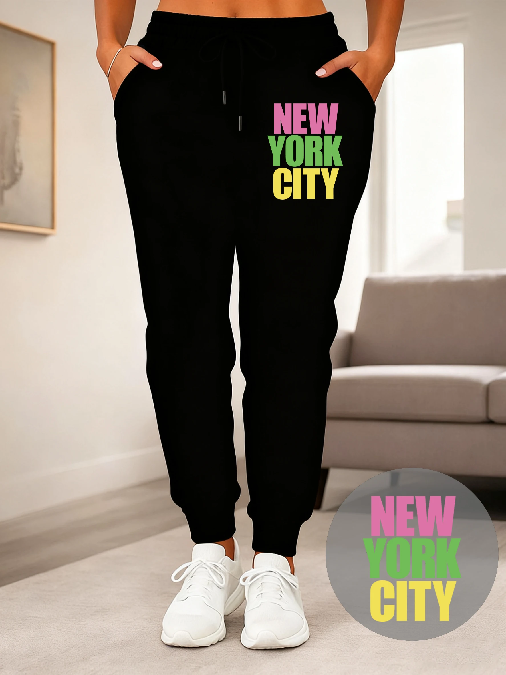 New York City Usa Print Womens Sweatpants Pocket Fashion Trousers Street All-Match Pant Autumn Hip Hop Unisex Jogging Pants