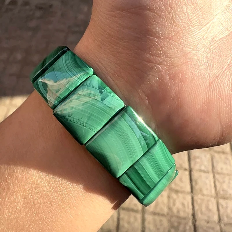 

AAAAA Natural Green Malachite Geometric Elastic Bracelet For Men And Women Crystal Gemstone High Quality Fashion Jewelry