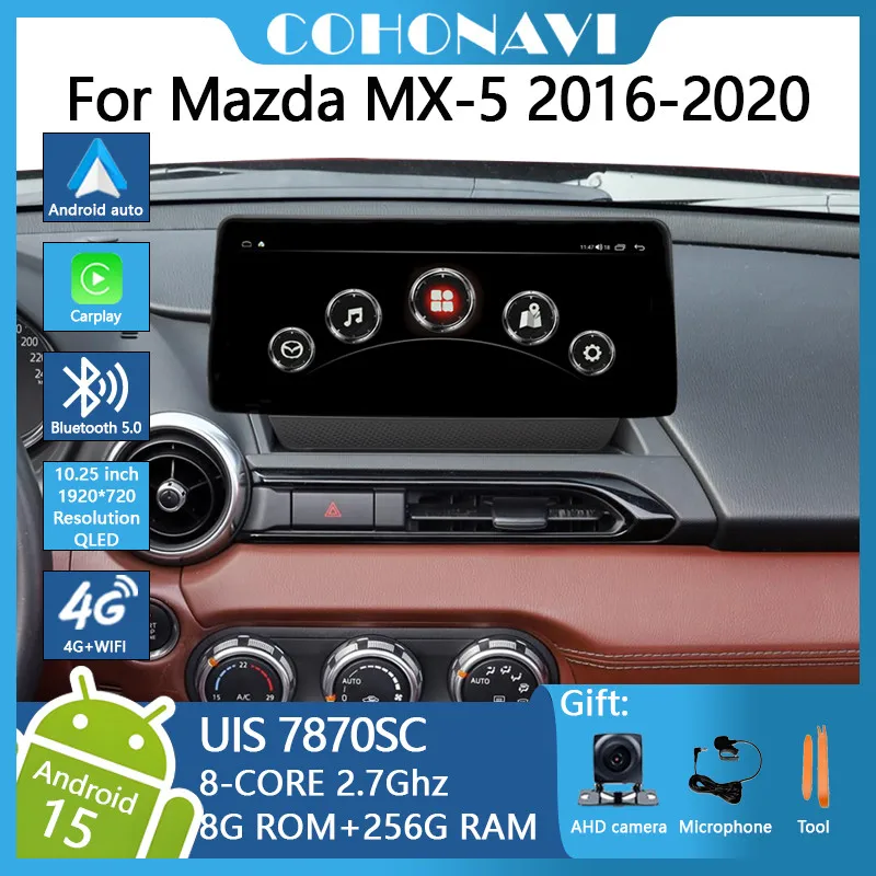10.25inch For Mazda MX-5 2016-2020 Car Multimedia Video Player Radio Gps Navigation Android15 8-core 8+256GB Removable Knob