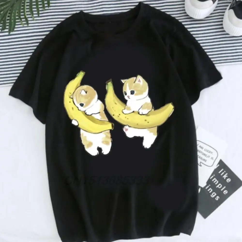 Banana Cat Pattern Printed Unisex T-shirts Capybara Squad Men Vintage Cotton Tee Shirt You Complete Me Avocado Tshirts