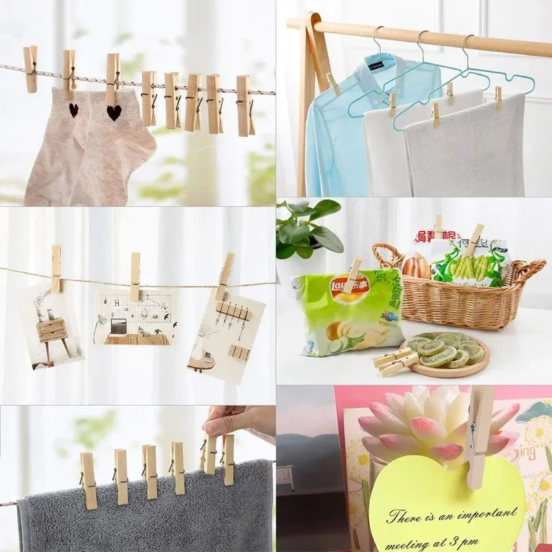 100/50Pcs Wooden Clips Household Clothes Socks Clip DIY Wedding Party Photo Decoration Clamps Multifunction Home Storage Clips