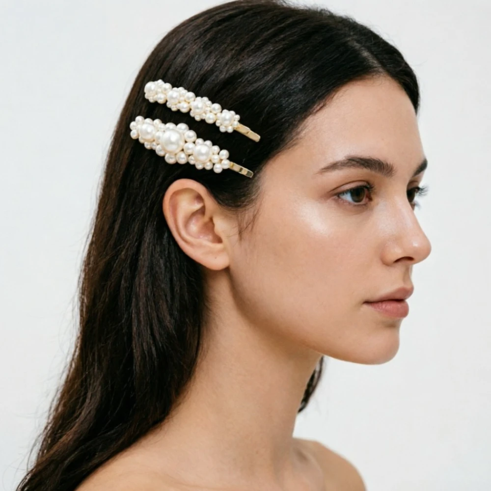 Elegante Handgefertigte Perlen-Haarspangen Modische Geometrische Blumen-Haarklammern Kopfschmuck Süße Haarnadeln für Mädchen Haar-Accessoires