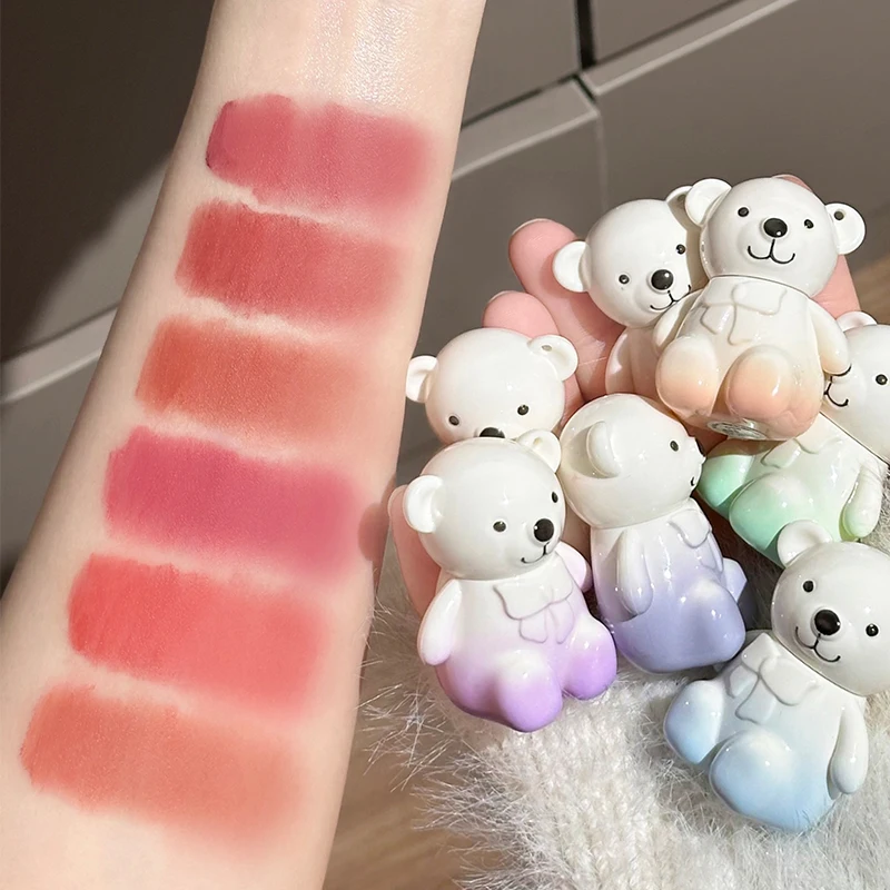 Matte Lipstick Makeup Set Bear Family Velvet Lip Gloss Lasting Liquid Lipstick Moist Lip Tint Korean Makeup Valentine'S Day Gift