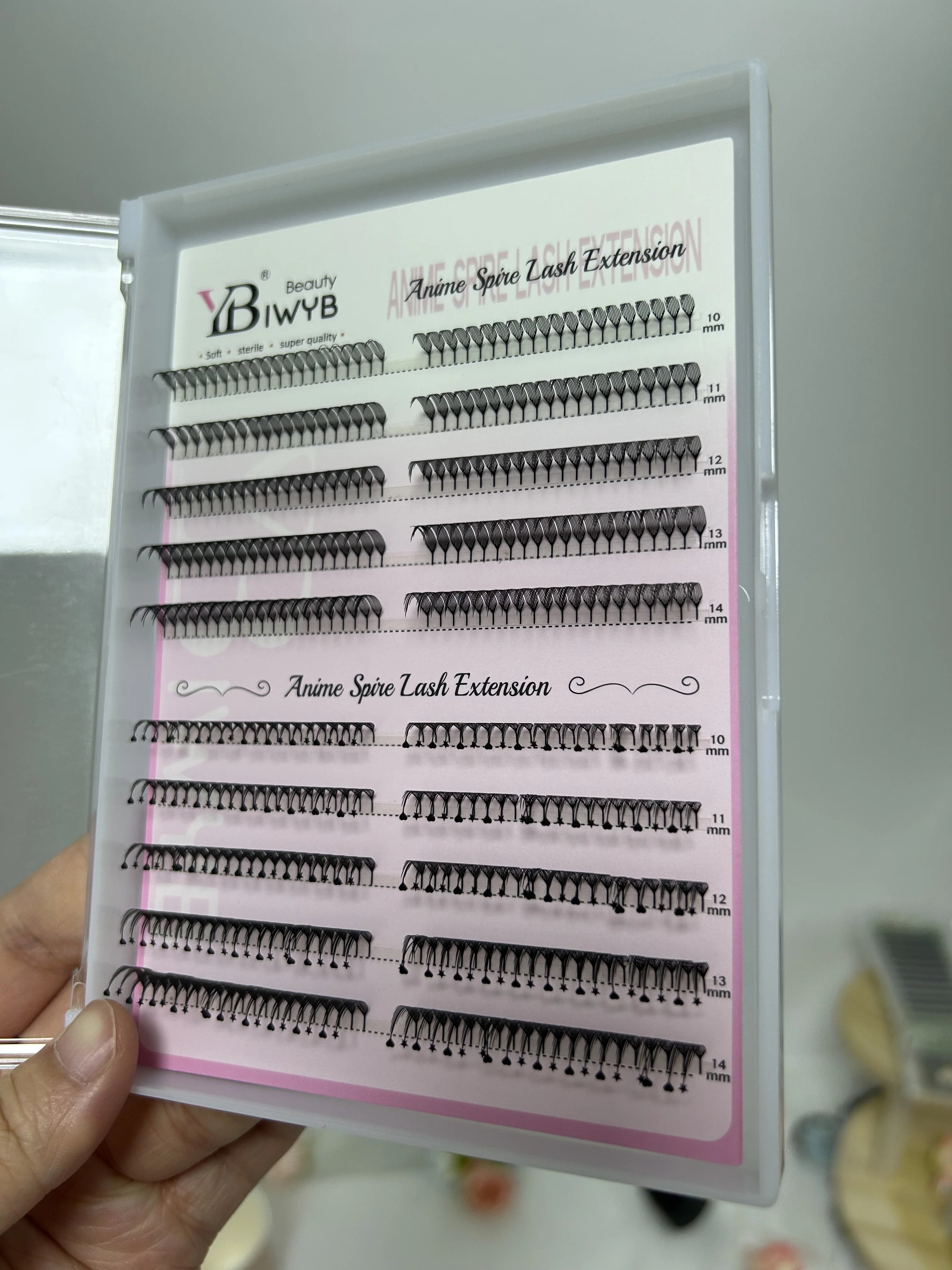 IWYB 10 خطوط كوميك سباير الرموش تمديد ريشة شكل الفردية جلدة مزيج مجموعة أنيمي جلدة أدوات ماكياج