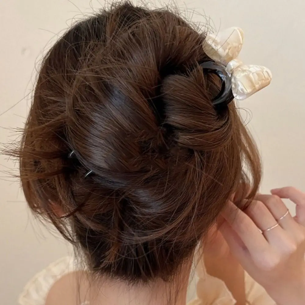 New Simple Elegant Hair Clip Bow Acrylic Acetate Hair Accessory Women Girls Wavy U-Shaped Hair Fork