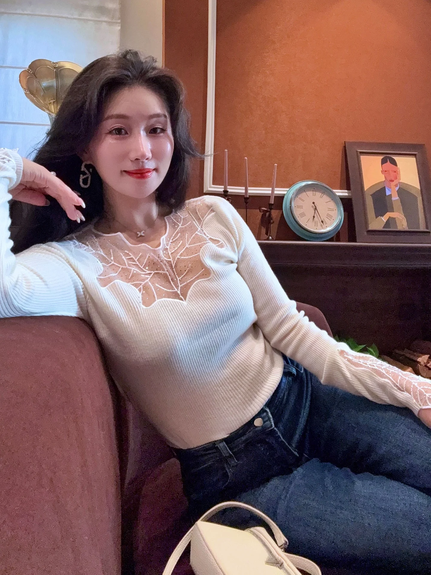 

YANGXIAOJING Women's Slim Fit Camere Sweater Diamond Collar Inner Wear Base Layer Knitwear Faionable Autumn Winter