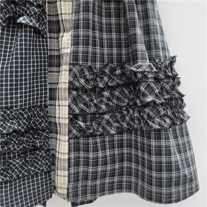 WTHT العصرية أزياء المرأة المرقعة تكدرت حافة منقوشة التنانير الطويلة 2025 ربيع جديد عالية الخصر ألف خط تنورة الإناث 1LS1217